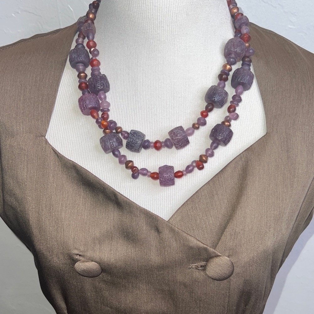 Boho Purple Amethyst Multi-Strand Beaded Tribal Necklace by Coldwater Creek